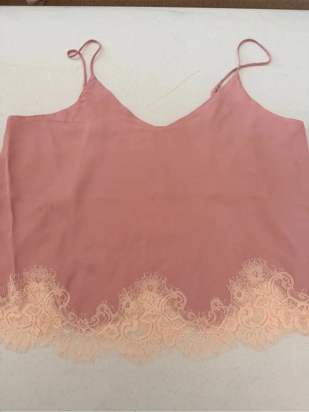 Nordstrom Pink Lace Trim Camisole Top V-Neck Spaghetti Strap Size Large